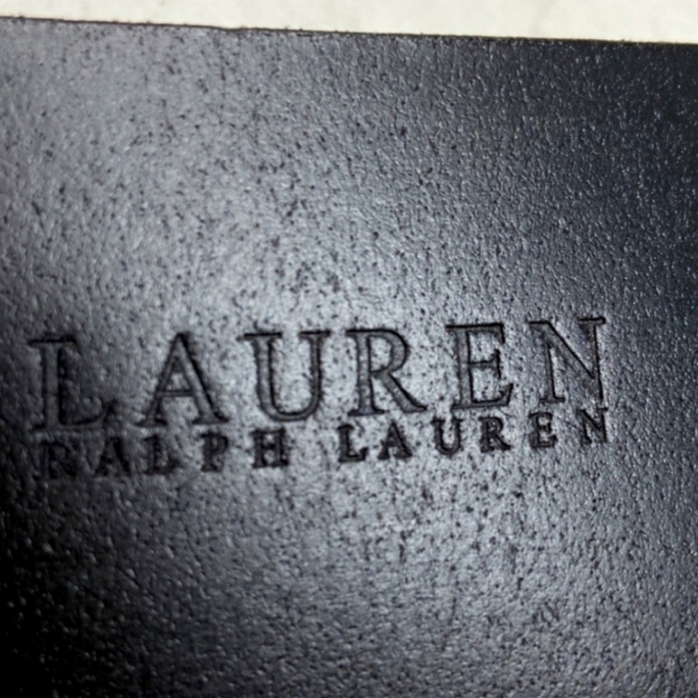Ralph Lauren Black Leather Belt with Wide Gold Buckle Adorned With Celtic Crown. - Picture 8 of 13